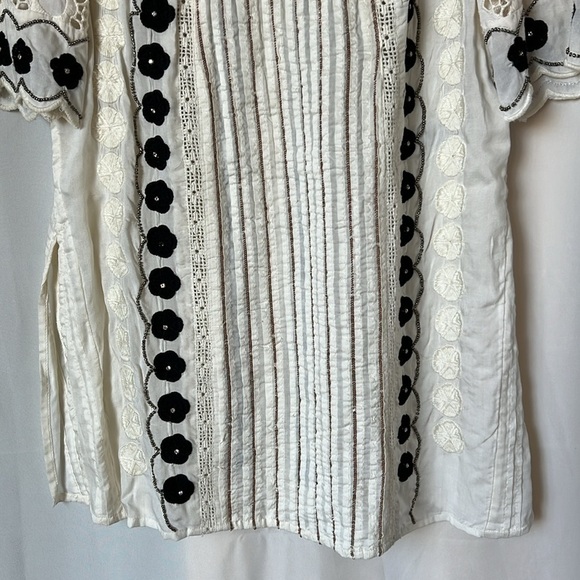 Anthropologie Floreat Veille Beaded Embroidered Peasant Top - Picture 7 of 11